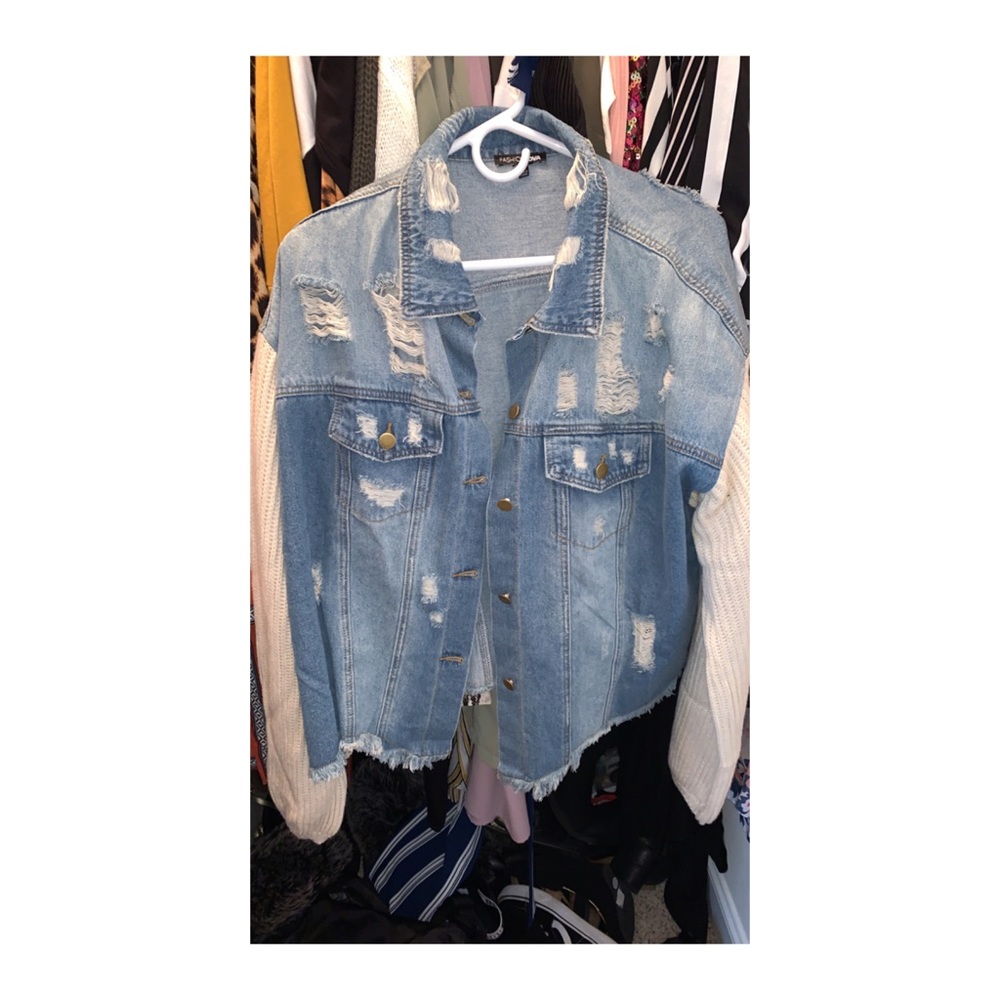 Jean jacket sweater sleeves